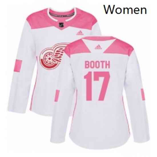 Womens Adidas Detroit Red Wings 17 David Booth Authentic WhitePink Fashion NHL Jersey